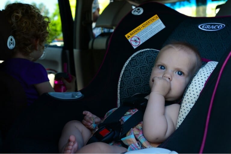 rear-facing car seat and child