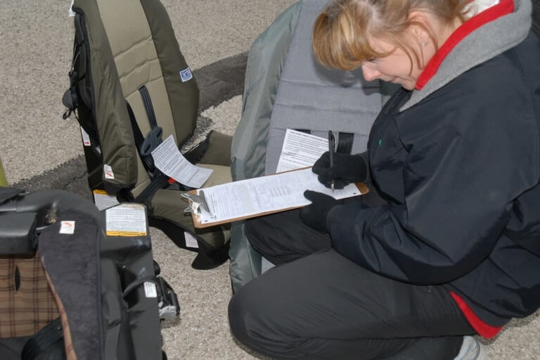 expert inspecting car seats