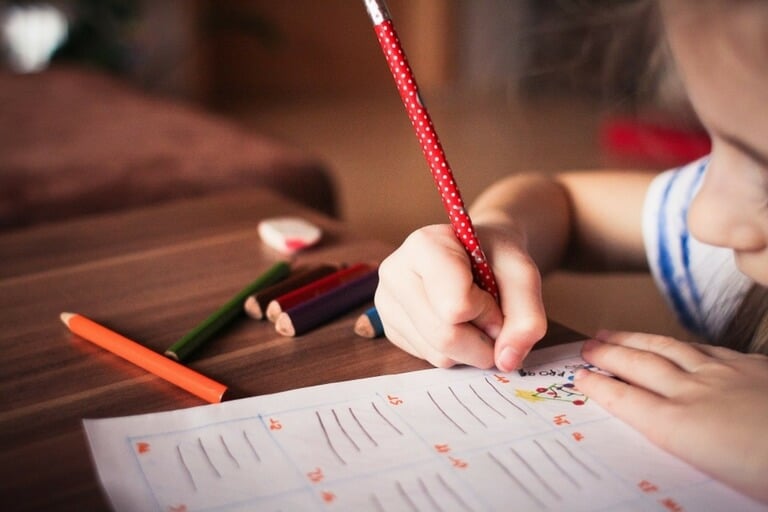 Young girl studying on a desk